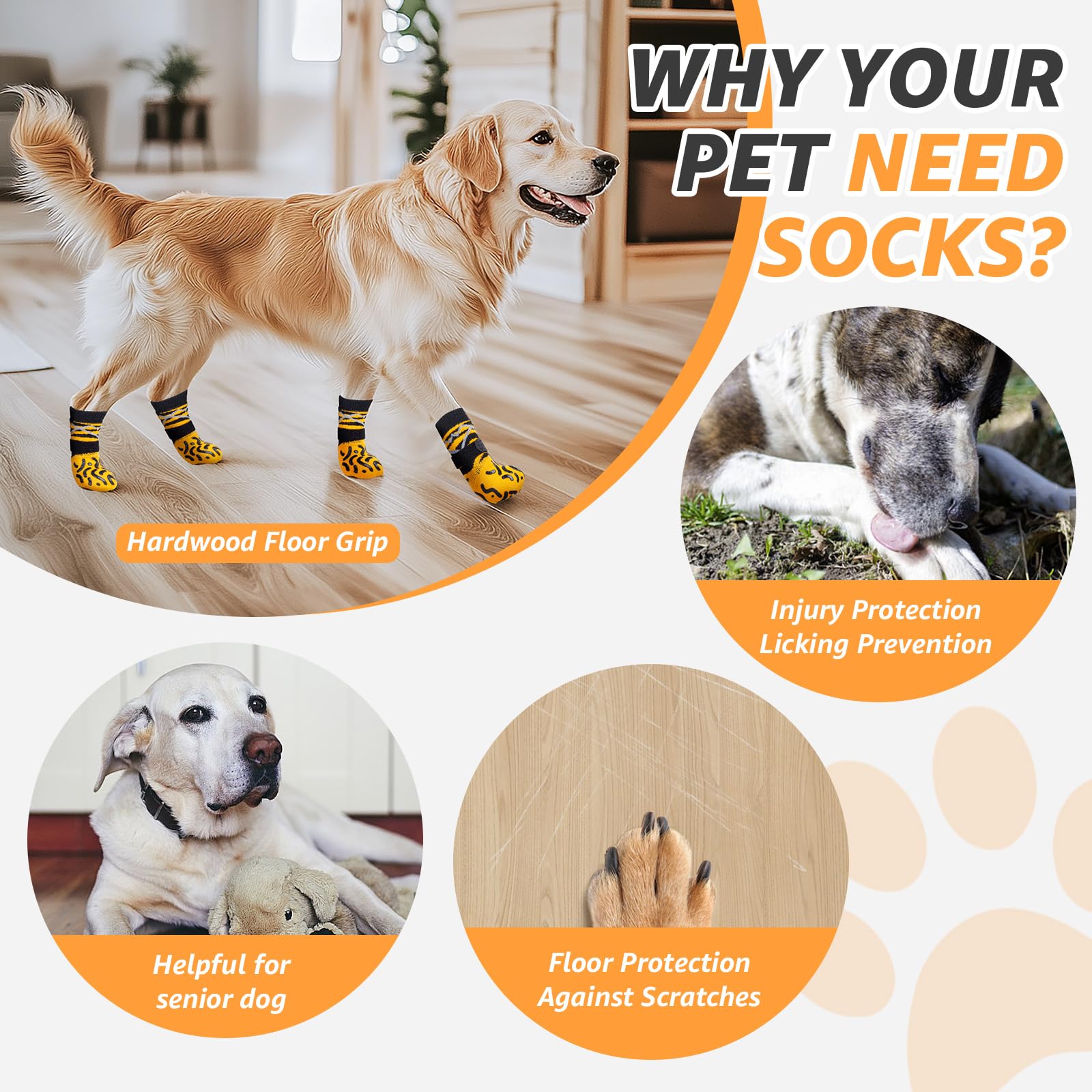 Reflective Dog Socks To Prevent Licking Paws, Dog Paw Protector, Hardwood Floors Anti Slip, Non Slip Dog Socks With Grippers, Do
